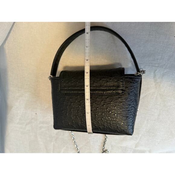 MANGO MNG Ostrich Embossed Mini Satchel Black Faux Leather Crossbody Chain - Picture 7 of 10